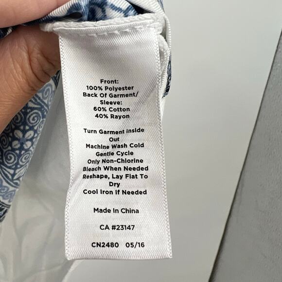 Talbots blue white plus size high low damask pullover floral blouse top size 2X - Picture 4 of 6